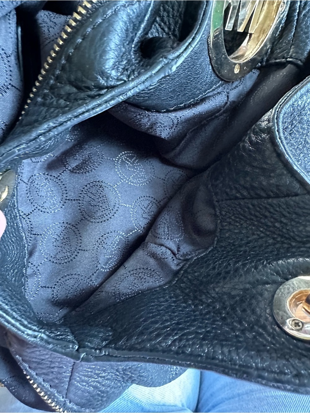 Michael Kors Fulton Large Black Pebbled Leather Shoulder Tote Bag Gold Hardware - Picture 8 of 9